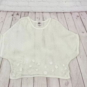 Juicy Couture Boxy 100% Cotton Floral Embellished Short Dolman Sleeve Crochet